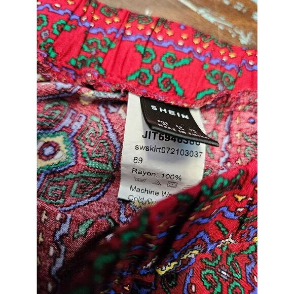 Shein Boho Red Maxi Skirt Size 6 Double Side Slit - Picture 5 of 7